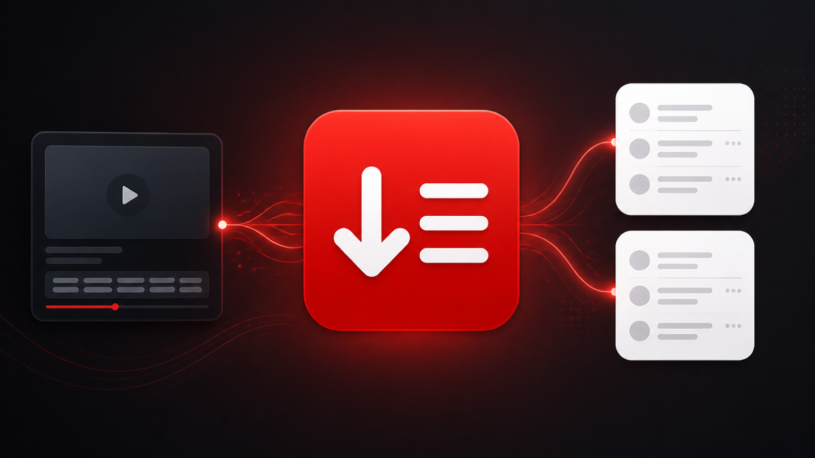 An illustration showing a video, exported captions, and comment threads.